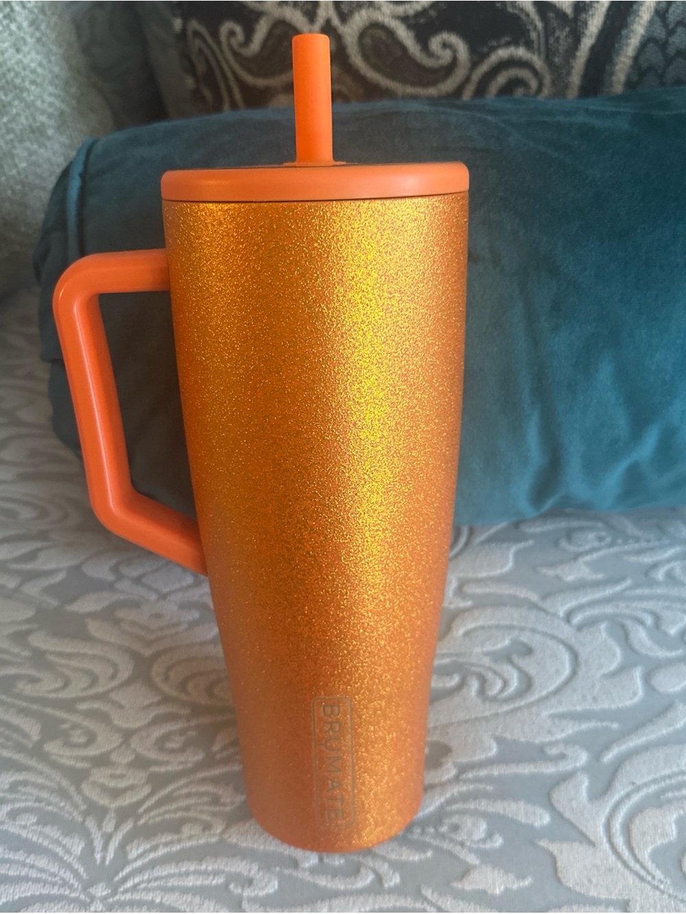 Brumate Limited Edition Orange Glitter Travel Tumbler with Handle and Straw